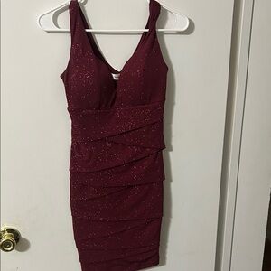 Emerald Sundae Sparkling Burgundy Mini Dress